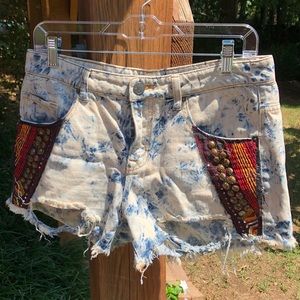 Acid wash festival denim shorts